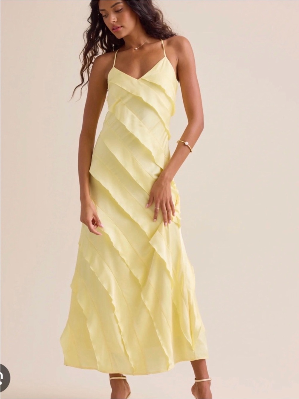 Altar'd State Pale Yellow Ruffled Slip Maxi Dress - Picture 1 of 5